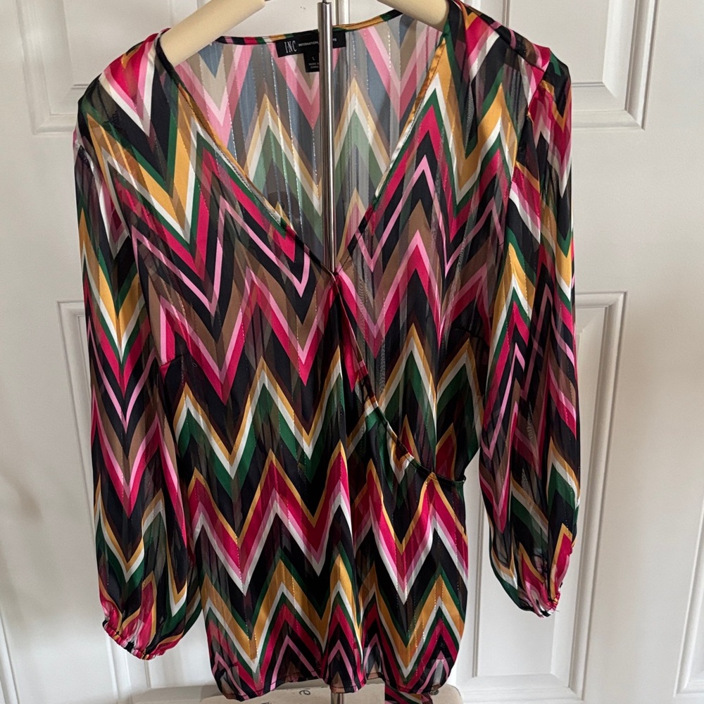 Multicolor Chevron V-Neck Blouse